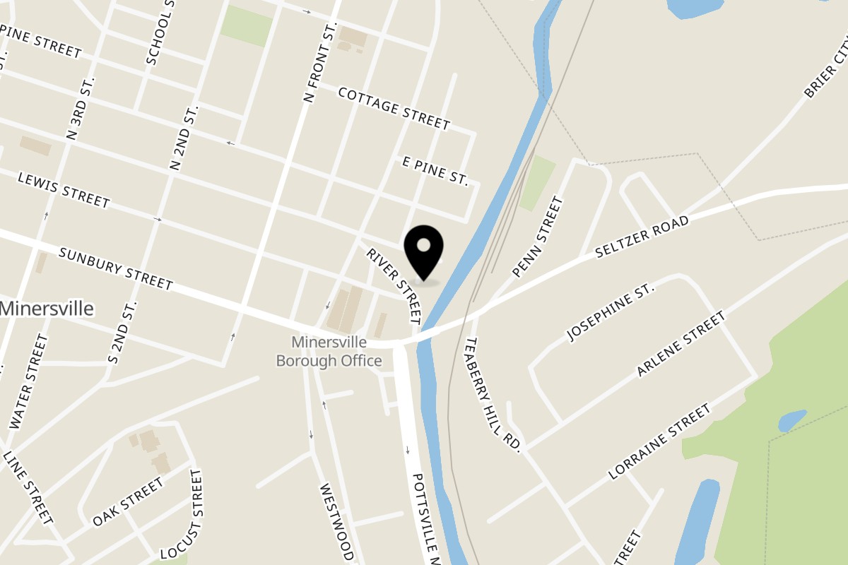 Map showing the location of Tony's Meat Market on 17 E North St in Minersville